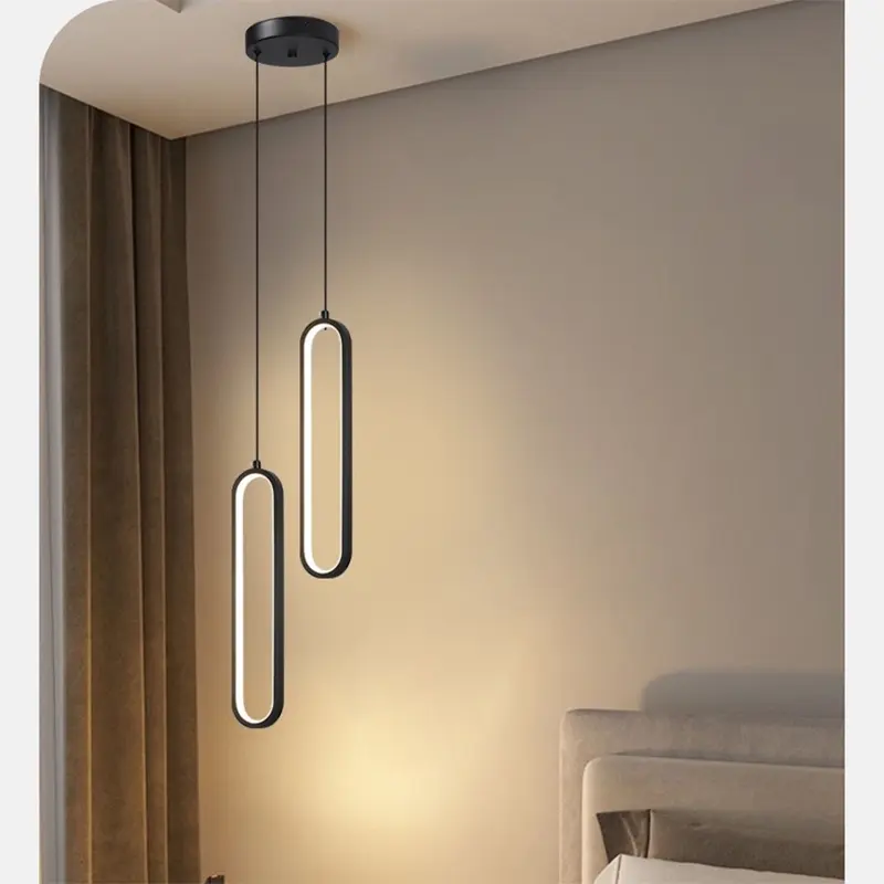 Electrical Wiring, Modern Dual-Head LED Oval, Aluminium Silicone Pendant Light, LED Lights, Warm Light/Three-Colour Light Design For Bedrooms, Bars, Study Rooms, Nordic Scandinavian Indoor Lighting Fixtures.