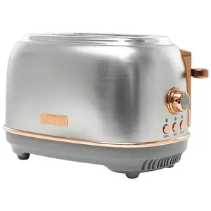 Haden Heritage 2 Slice Wide Slot Toaster with Removable Crumb Tray, Steel/Copper
