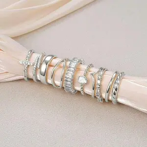 10 Pcs Silver Plated Rings Set - Gold Knuckle - Finger & Thumb Stacking Rings