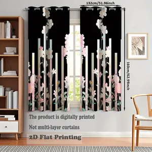 2pcs Floral Striped Curtains for Modern Minimalist Homes, Soft Drapes Perfect for Living Room & Bedroom, Casual Contemporary Style Window Curtain