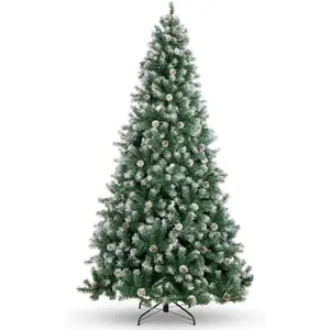 9 FT Pre-Lit Artificial Christmas Tree with Pinecone Decorations 150 Warm White Lights PVC Fir Tips Hinged Branches for Easy Assembly 5MM Copper Wire Low-Voltage Ornaments Luminous Decorative Greenery Room