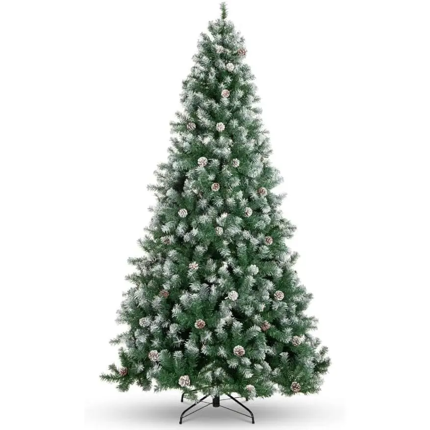 9 FT Luminous Pre-Lit Artificial Christmas Tree - Hinged Branches, 150 Warm White 5MM Copper Wire Low-Voltage Lights, PVC Fir Tips, Pinecone Ornaments, Neutral-Toned, Adjustable Height, Easy Assembly, Indoor Winter Home Decor Supply, Elegant