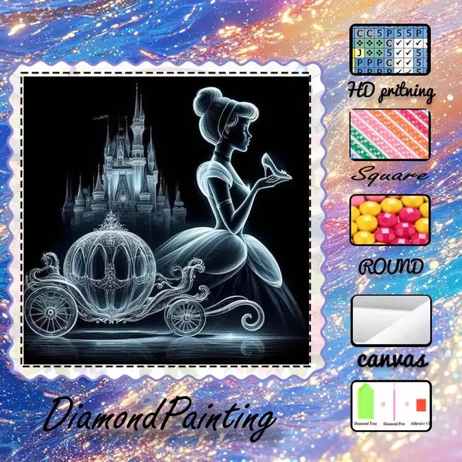 5D-DIY, Handcraft, velvet canvas, diamond art, diamond painting kits, castle, pumpkin carriage, princess AB diamonds, crystal diamonds, perfect home decor, handmade diamond art painting kits, special craft diamond art kits