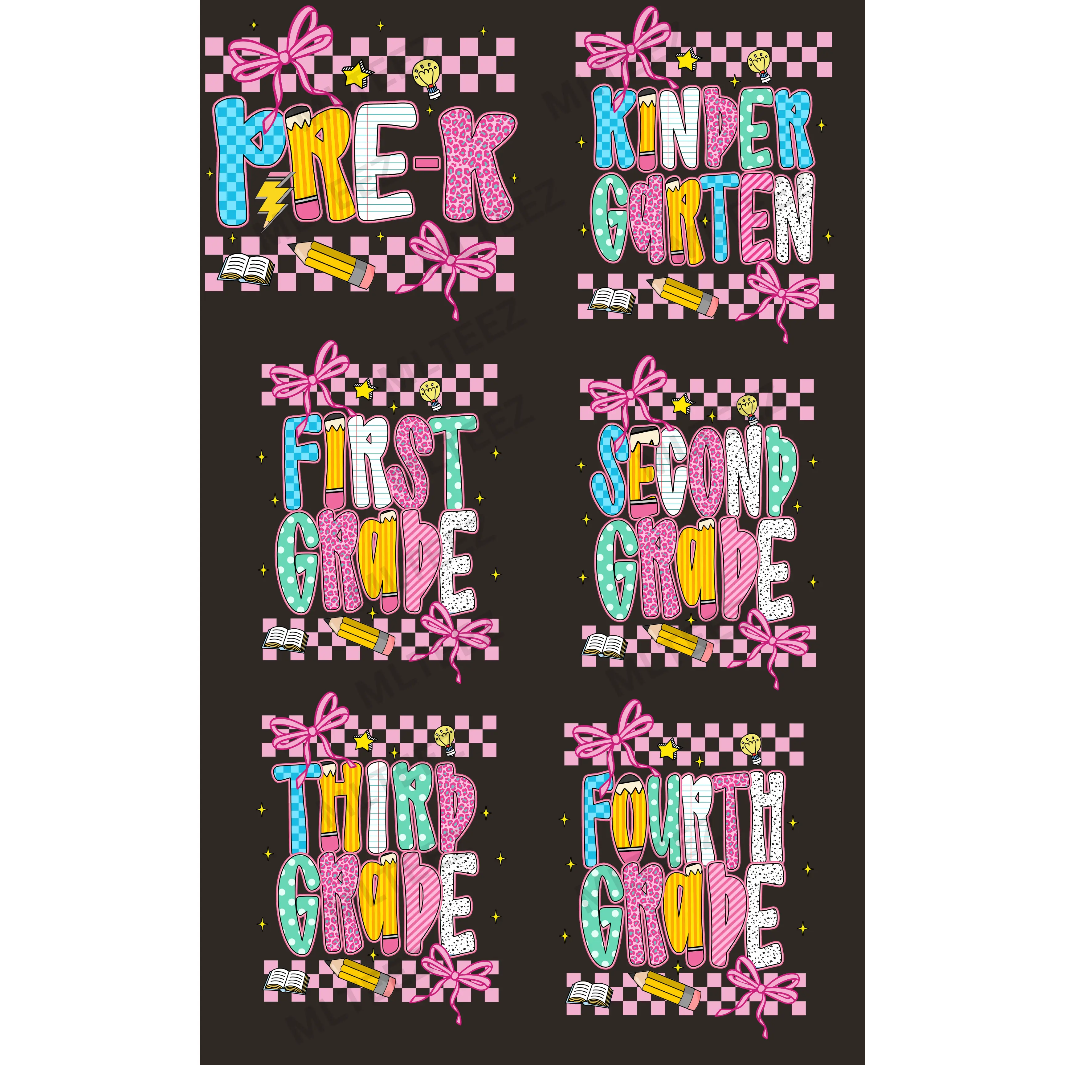 BACK TO SCHOOL (5) PREMADE GANGSHEET  - 22X36  DTF TRANSFERS - DIRECT TO FILM