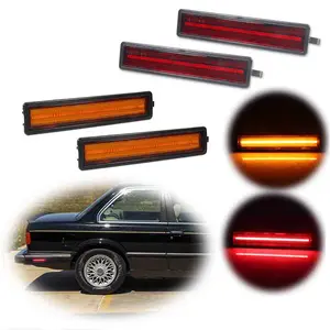 Amber Front & Red Rear Bumper LED Side Marker Lights For BMW E30 3 E34 5 Series  Replace OEM 63141377849, 63 14 1 377 849, 63-14-1-377-849