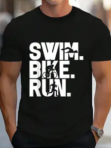 100% Cotton Swim Bike Run Triathlon Triathlete Athletics Gift T-Shirt Women's Men's Graphic Tee Crew Neck summer vacation Tops