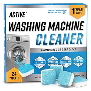 ACTIVE Washing Machine Cleaner Descaler 24 Pack - Deep Cleaning Tablets For HE Front Loader Top Load Washer Deodorizer, Inside Drum And Laundry Seal ACTIVE Washing Machine Cleaner Descaler 24 Pack - Deep Cleaning Tablets For HE Front Loader Top Load Washer Deodorizer, Inside Drum And Laundry Seal