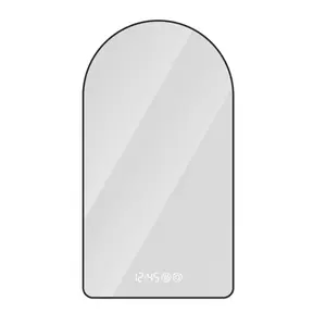 28in x 48in Modern Black Arched LED Bathroom Mirror with Aluminum Frame, Dimmable LEDs, Time-Temp Display, Anti-Fog Function