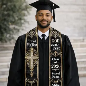 Christian Gothic Graduation Stole for Men 2026, God Did The Rest Stole, Personalized Graduation Sash , Faith Grad Gift,Catholic Senior Stole