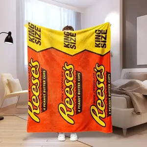 Reese'S Peanut Butter Cups Flannel Throw Blanket - Contemporary Style, Soft And Cozy, All-Season Multipurpose, Machine Washable, Digital Print, Ideal for Sofa, Bed, Office, Camping, Travel - Great Gift for All Occasions  Warm Haven Textiles