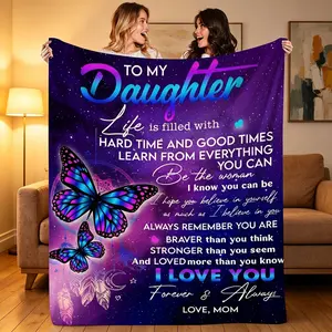 A Single Blanket Featuring a Colorful Butterfly Design, Perfect As a Gift from a Mother to Her Daughter, Made of Soft Flannel for Use on a Sofa Or Bed