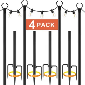 4Pack 10Ft String Light Poles for Outside, Thickened Metal Lights Hanger Pole Outdoor with Fork, Lighting Hanging Post Accessories for Patio Decor Garden Backyard Yard Front Porch Outside Decorations