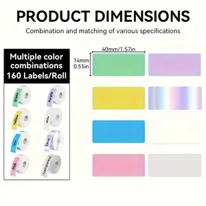 8 Rolls 8 Colors Thermal Paper Labels, 14x40mm, Compatible with D30/d35/p12/p15 Printers, Waterproof Oil-Resistant, Clear Printing, School Store Home Use