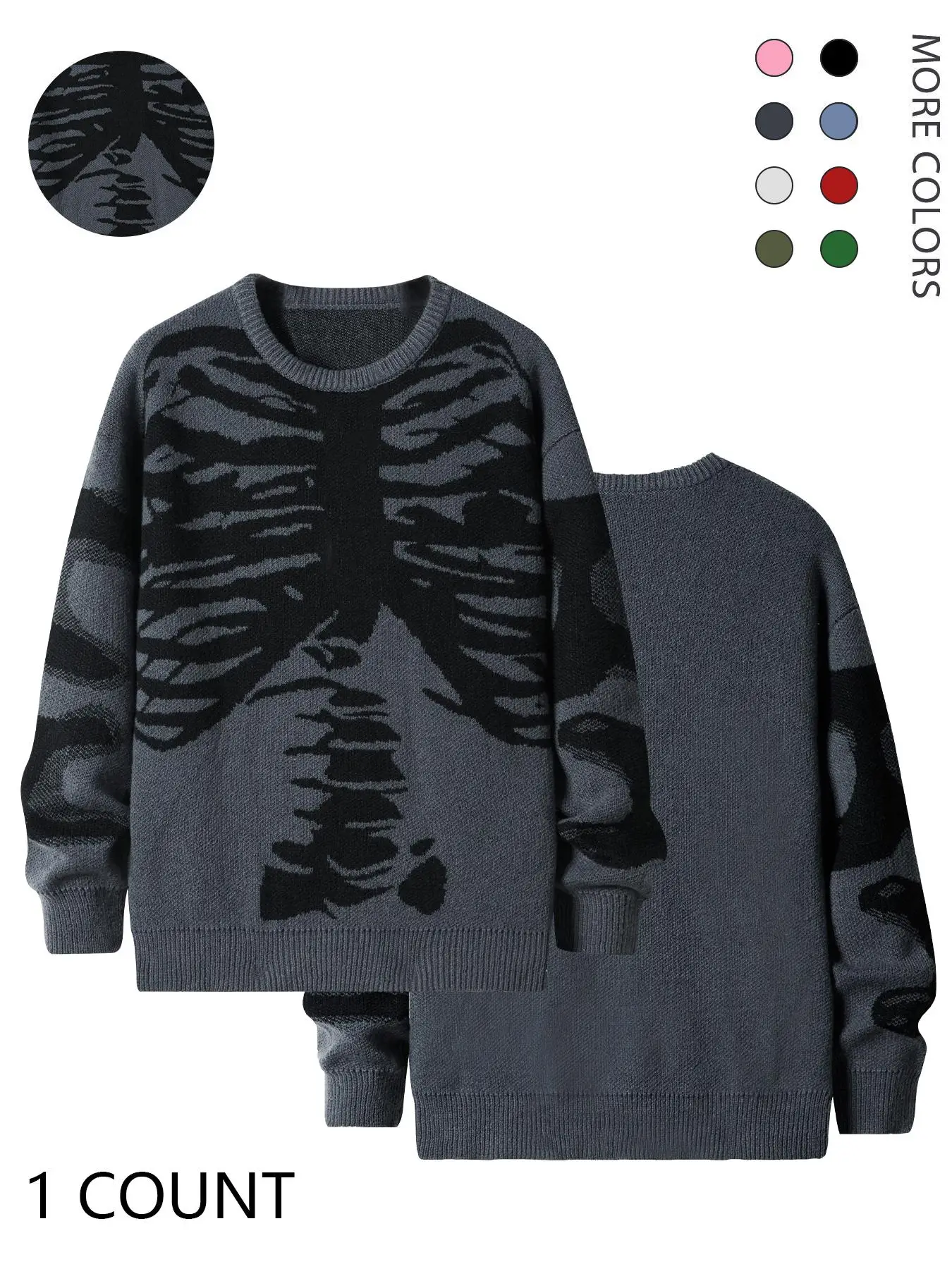 Halloween Outfit Ideas, Men's Halloween Themed Skeleton Print Round Neck Drop Shoulder Sweater, Loose Fashion Casual Soft Comfy Crew Neck Jumper for D