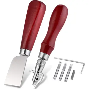 7 in 1 Leather Groover Tool and Cutting Knife Set Adjustable Stitching Groover Creasing Edge Beveler Grooving Tool Leather Edging Knife for DIY Leathercraft Cutting