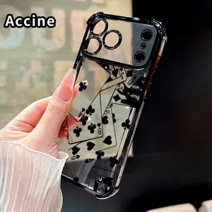 Four Corner Anti-Fall Poker Pattern Phone Case for iPhone 17 16 Pro Max 15 Plus 14 13 12 11 E Air Shockproof Transparent Electroplated Protective Cover