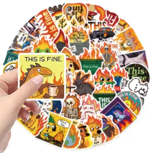 52 pieces of This is Fine meme parody series graffiti stickers for decorating mobile phones, waterproof PVC stickers
