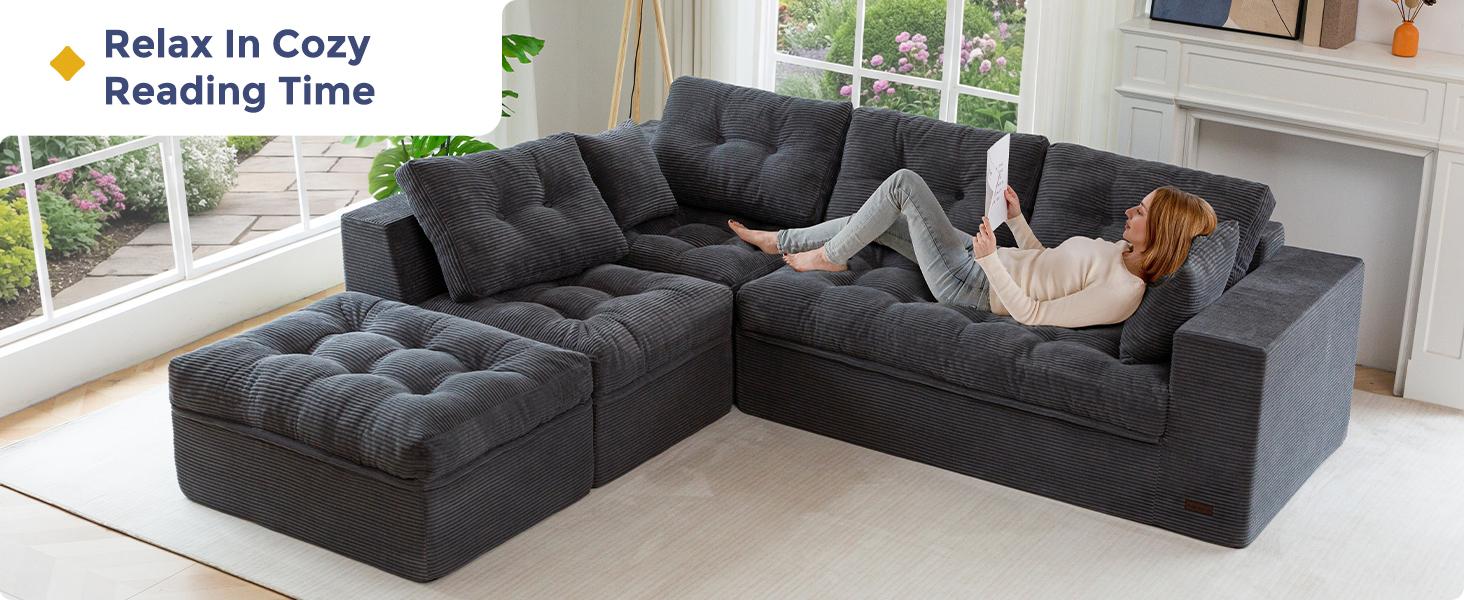 MAXYOYO 132" L Shaped Modular Sectional Sofa with Ottoman, Cloud Boneless Couch with Layered Cushion, Upholstered Sofa in a Box, Flexible Module Combination for Living Room, No Assembly MAXYOYO 132" L Shaped Modular Sectional Sofa with Ottoman, Cloud Boneless Couch with Layered Cushion, Upholstered Sofa in a Box, Flexible Module Combination for Living Room, No Assembly