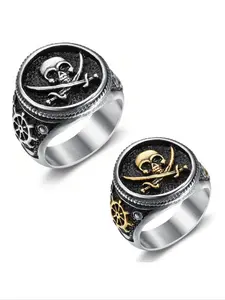 Personalized and fashionable Pirates of the Caribbean Skeleton Seal Men's Retro Index Finger Large Size Stainless Steel Punk Style Ring
