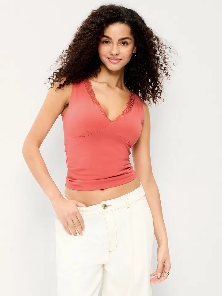 Old Navy Women's Sleeveless Lace-Trim V-Neck Ribbed Top