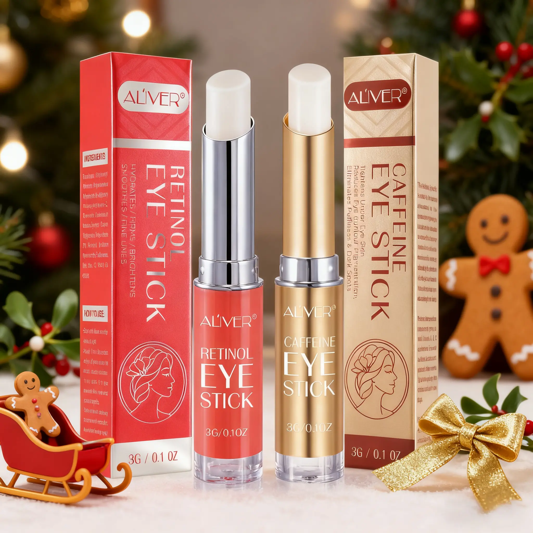 ALIVER Eye Stick, Retinol And Caffeine Eye Stick, Dual Combination, Brightening And Moisturizing, Reduces Dark Circles Around The Eyes, Keeps Eye Skin Smooth, Makes Eyes Bright And Sparkling, Women's Skincare, Gift Packaging, Suitable For All Skin Types.