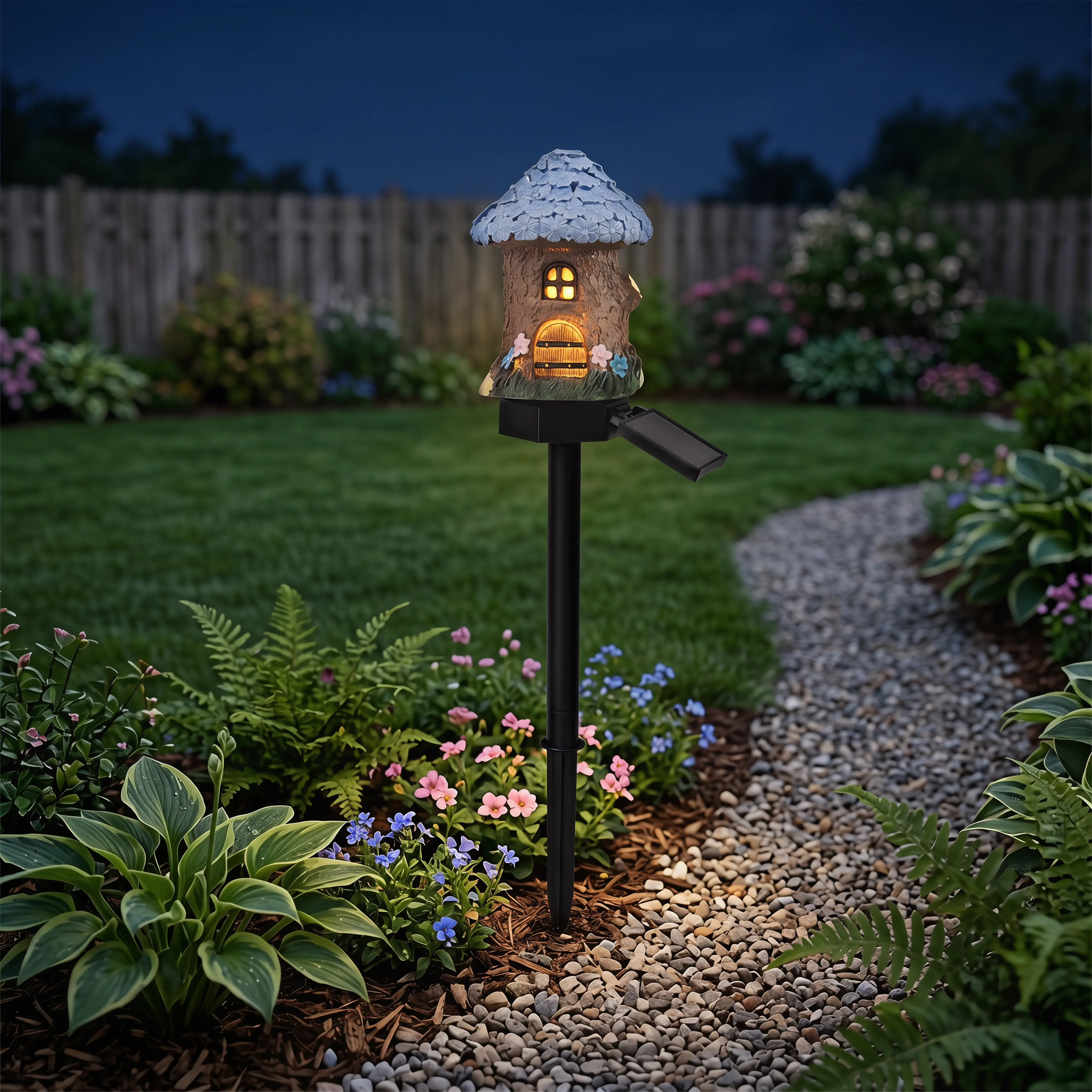 Rechargeable Solar Fairy House Stake Garden Lamp - LED Camping Work Lights, Waterproof Dusk-to-Dawn, Backyard Decor, Solar Lantern Lights
