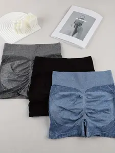 Women's Seamless Yoga Shorts Set, Breathable High-Waisted Sports Pants, Elasticity Butt-Lifting Fitness Shorties, Three-Piece Pack, Workout Sets Women, Stretchy Breathable Shorts