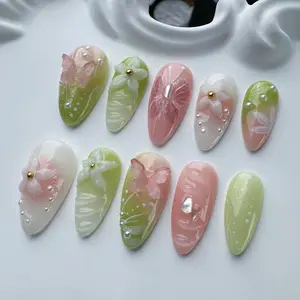 3D Flower Nails/custom press on nails/party press on nails/Flakes for nails/wedding nails gift/Japanese nails/Long nails/Almond nails