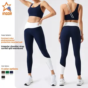 Environmentally friendly fabric contrasting color yoga set with chest pad sports vest slimming outdoor running fitness suit set gym sport yoga  fashion fit Sleeveless Tassel Rhinestone Dress yoga bottom short fitness sportswear workout set athletic