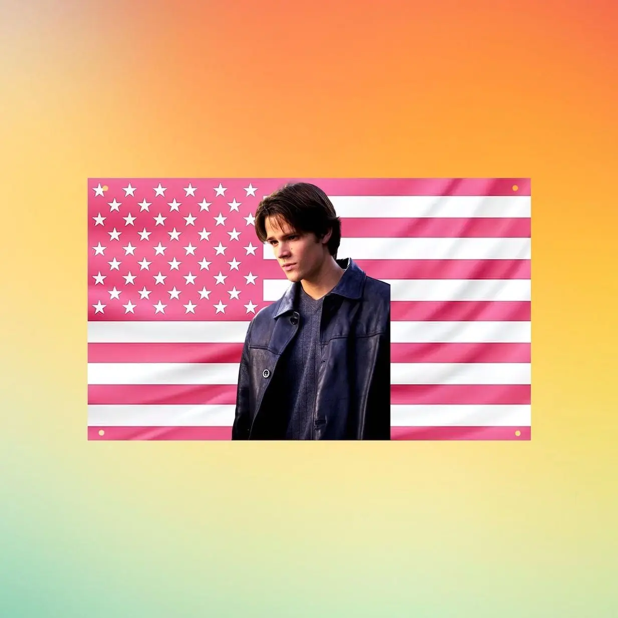 Sam Winchester Jared Padalecki Pink USA Flag Wall Tapestry, Supernatural Wall Flag, Pink American Flag, Fan Room Decor