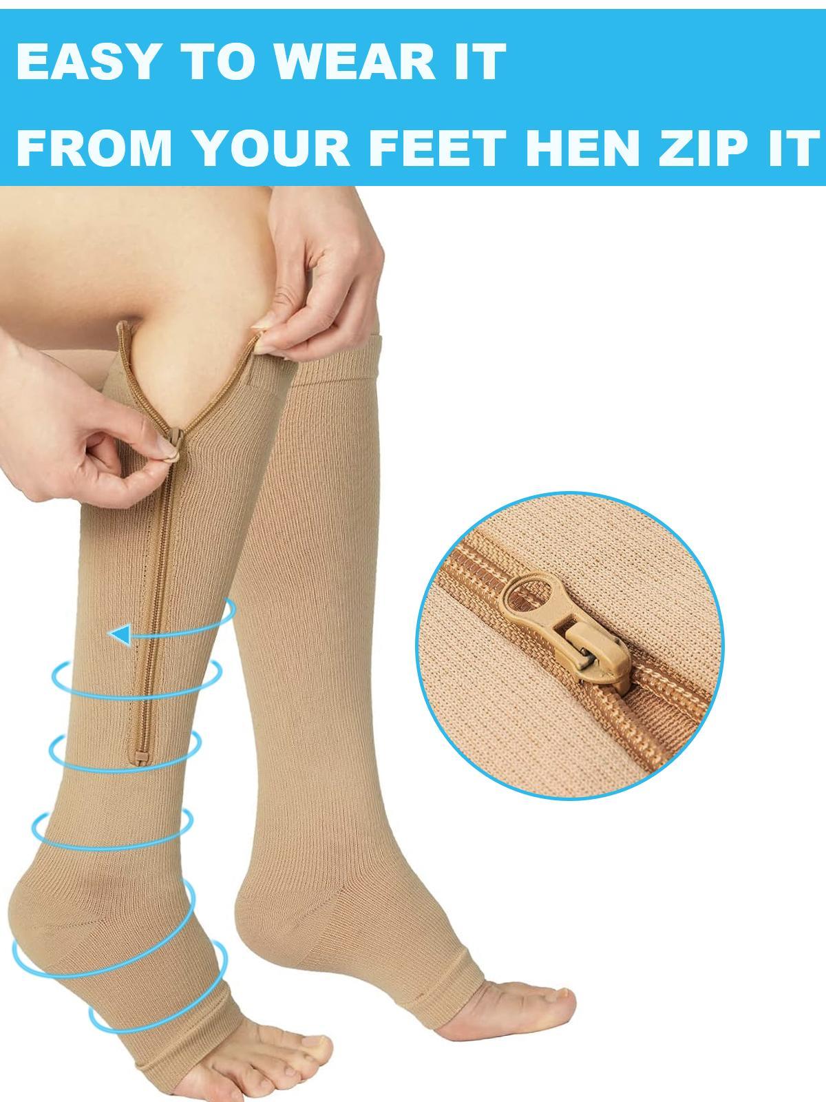 3 Pairs Zipper Compression Socks, Breathable Compression Socks, Open Toe Knee-High Compression Sports Socks for Running,Gym,Women's Socks,Ideal for Mother's Day Gifts 3 Pairs Zipper Compression Socks, Breathable Compression Socks, Open Toe Knee-High Compression Sports Socks for Running,Gym,Women's Socks,Ideal for Mother's Day Gifts