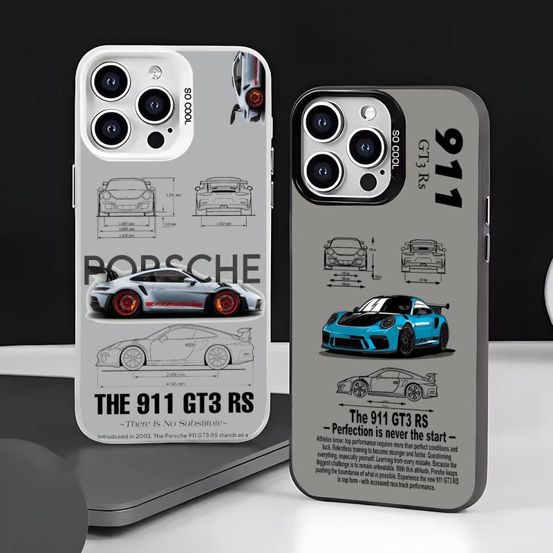 Sports GT3-RS P-Porsche Supercar-911 Phone Case for iPhone 17 16 15 14 13 12 Pro Max Air | Multicolor Matte Laser Metallic Phone Case | Aurora Gradient Finish with Smooth Matte Texture | Durable Scratch-Resistant Anti-Fingerprint Protective Cover
