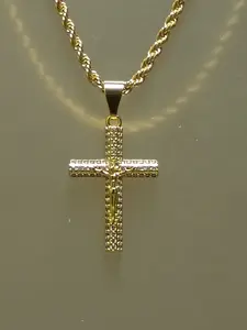 3mm 14k Gold Plated Rope Chain with CZ CROSS Pendant for Everyday Wear and Special Occasions