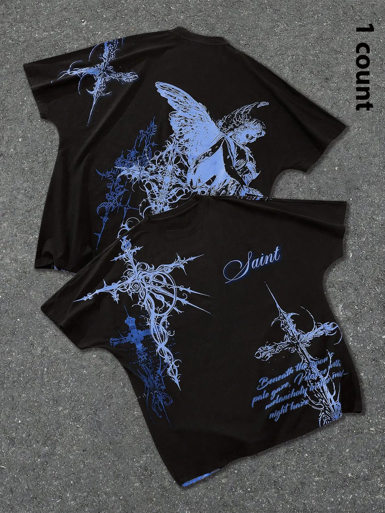 Gothic Men's Batwing Sleeve Cross Print Short Sleeve T-Shirt, Street Style, Casual Fashion, Summer Fitted Tee, Outdoor Sports, Graphic, Streetwear