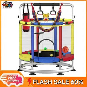 Kids Trampoline with Safety Enclosure, 55 Inch Mini Toddler Trampoline, 440 lb Capacity, Seamless Design, Indoor/Outdoor Use, Kids Gifts