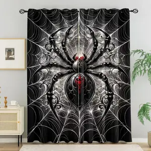 2Pcs Dark Gothic Red-eyed Spider Curtains, Spooky Horror Ins Style, High Blackout Breathable, Decor Curtains for Teen Boys Bedroom, Dorm, Cool Aesthetic