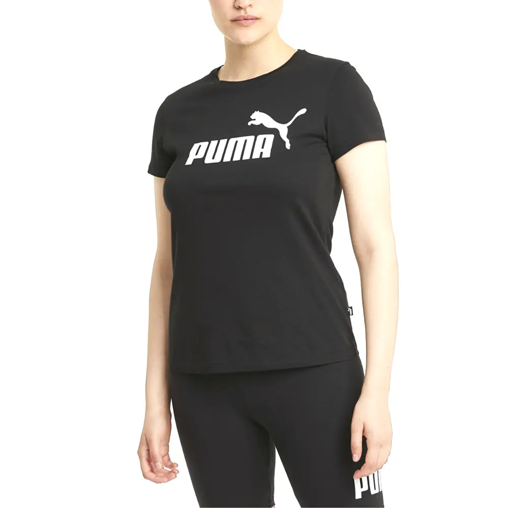 PUMA Womens Essentials Logo Crew Neck Short Sleeve Casual Tops Casual Comfort Technology - Black
