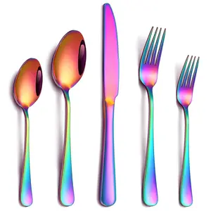 Piece Rainbow Silverware Set, Modern Tableware Sets, Stainless Steel Flatware Set for 4 Colorful Cutlery Utensil Set Include Knife Fork Spoon Food Grade Mirror Polished Dishwasher Safe