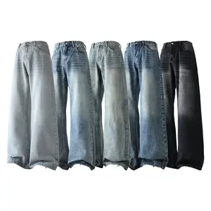 Men's vintage washed jeans, basic loose straight fit, American street fashion style, 63.7% polyester, 27.4% recycled fiber cellulose fiber, 8.1% other materials, 0.8% fabric, suitable for all seasons