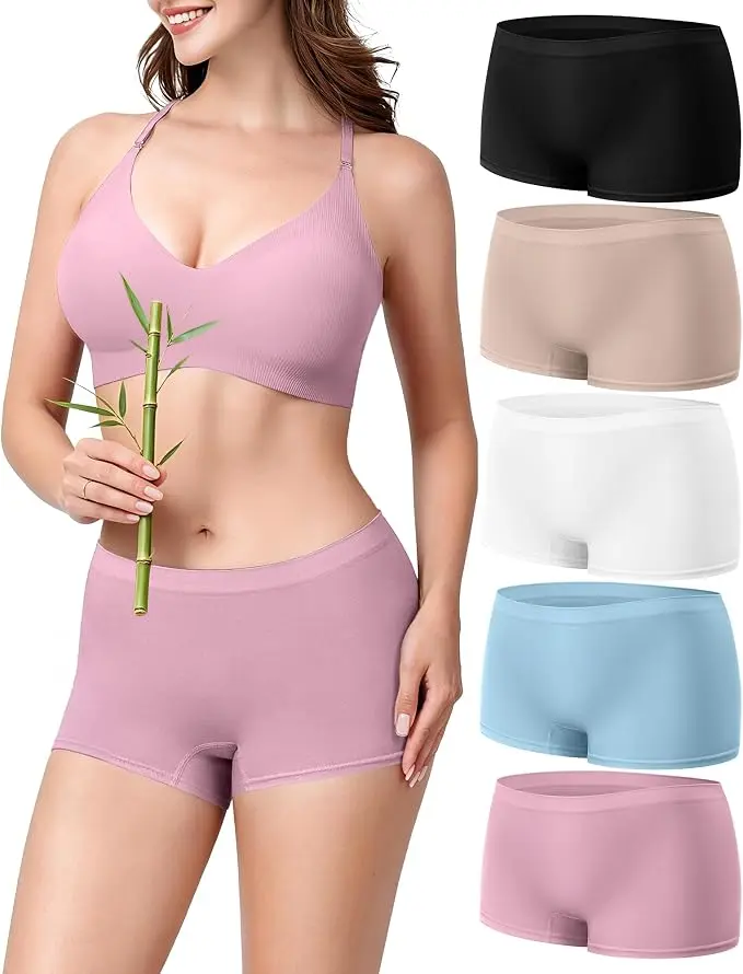 Women's Seamless Boyshort Underwear: Rayon Derived from Bamboo & Soft Cotton Blend Boxer Brief for Daily Wear 5 Pack underwear Comfortable High Casual Panties Set full comfy woman