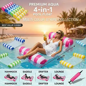 Premium 4-in-1 Inflatable Pool Float, Multi-Purpose Water Hammock Lounge Chair, Saddle and Drifter, Adult Size Portable Pool Floats for Swimming Pool, Beach, Lake, Summer Vacation Accessories, Outdoor Water Party Fun & Relaxation