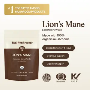 Real Mushrooms Organic Lions Mane Powder | 1000mg Per Serving | Hot Water Extracted | Over 30% Verified | USDA Certified | Vegan Gluten Free Non GMO | 60g or 150g Pouch