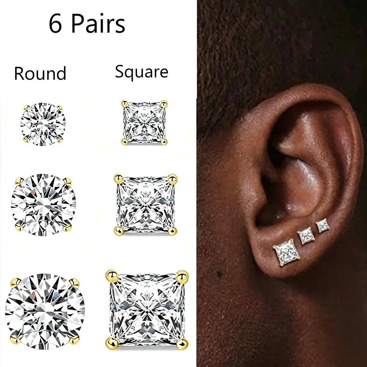 6 Pairs Stud Earrings For Women Men Hypoallergenic Earrings Sets Multipack Cubic Zirconia Earrings Studs Jwewlery Gifts