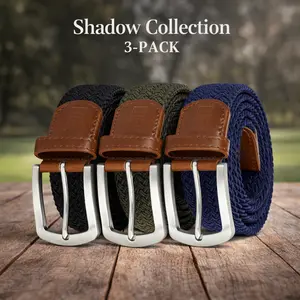 East/18 Men's Perfect Fit Woven Stretch Golf Belt, "Shadow" 3-Pack