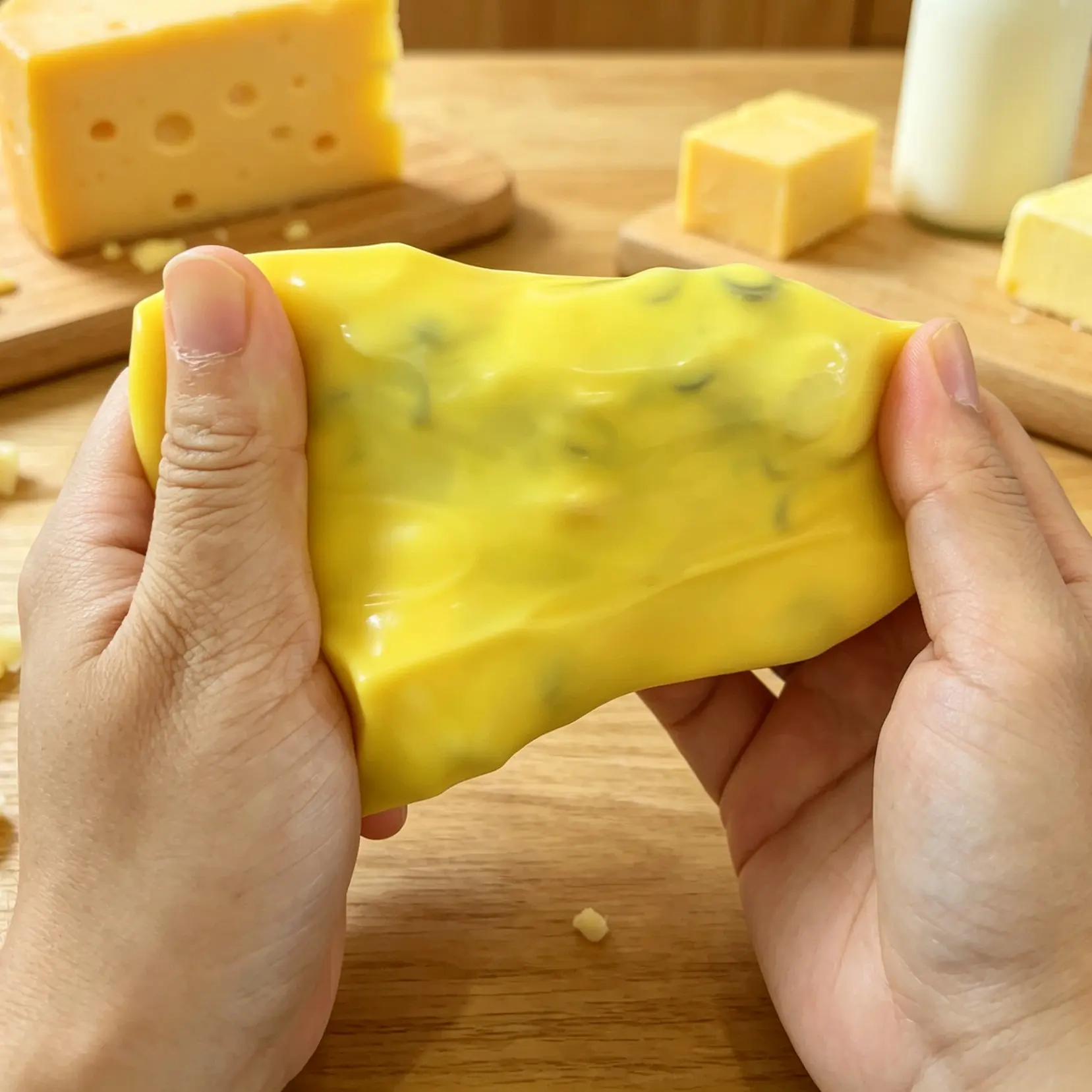 [Crunchy Cheese]  ASMR Portable Size Crunch Square/Triangle Cheese Squishy Fidget Toy Stress Relief Squeeze