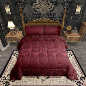 Feelyou Gothic Bed Comforter Set - Burgundy Moth, Vintage Digital Print Damask Bohemian, Breathable Victorian Floral Animal Quilt Duvet for Adults (Multi-Size, Queen Option Available)