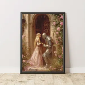 Knight and Princess Wall Art - Romantic Scene Canvas Print, Frameless Durable Decor for Bedroom, Living Room, Hotel