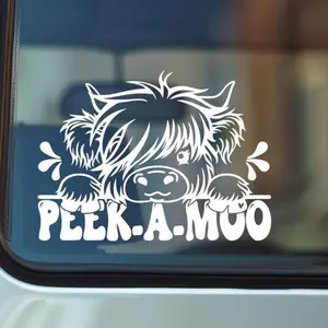 Cute Cow Vinyl Decal, Peeking Cow Car Sticker, Farm Bumper Sticker, Country Life Decoration, Shaggy Highland Cow Decal
