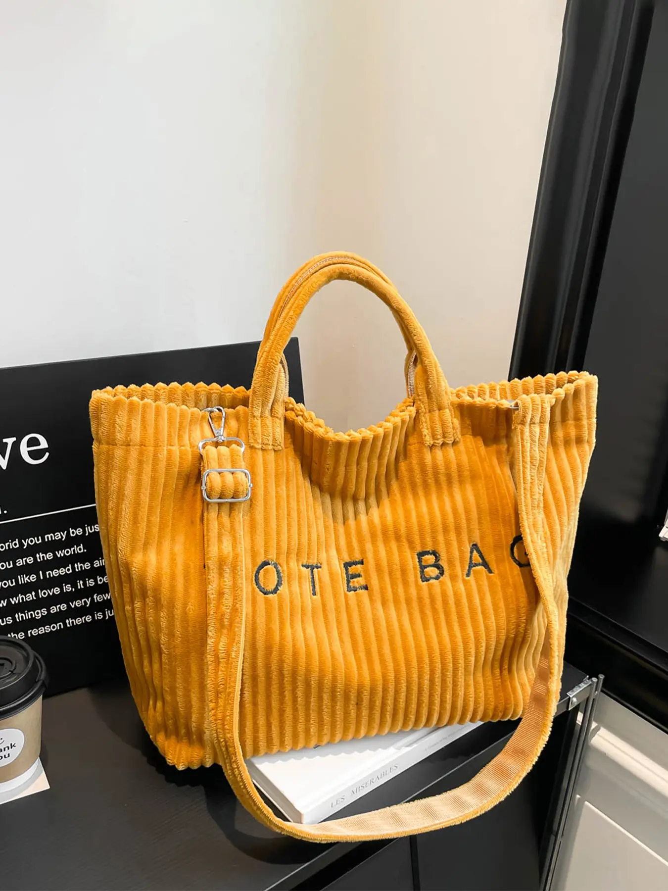 1pc Winter New Arrival Chunky-Striped Corduroy Crossbody Tote Bag with Long Shoulder Strap Classic Style with Embroidered Design Versatile Women's Shoulder Bag for Casual, Fashionable, and Relaxed Looks Stylish Versatile Bag in Europe and America