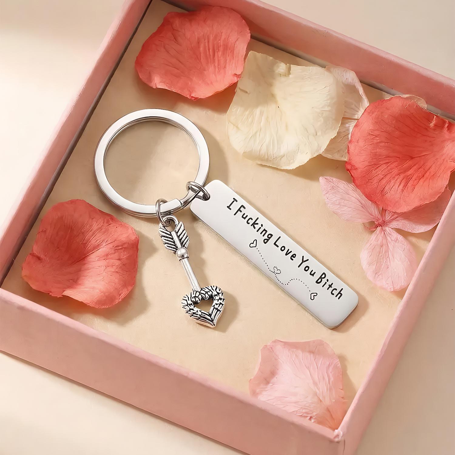 Funny Best Friend Keychain,Stainless Steel Key Keyring with Engraved Quote “I Fcking Love You Btch,Creative Slogan Metal Keychain,Birthday anniversary Friendship Gift for Besties & Friends Female